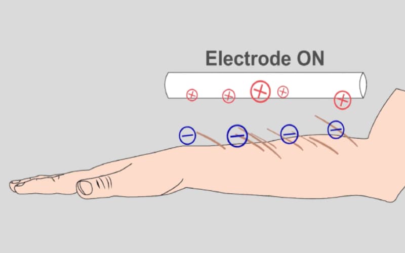 ElectroCaresses: Contactless Apparent Motion with Electrostatic Piloerection